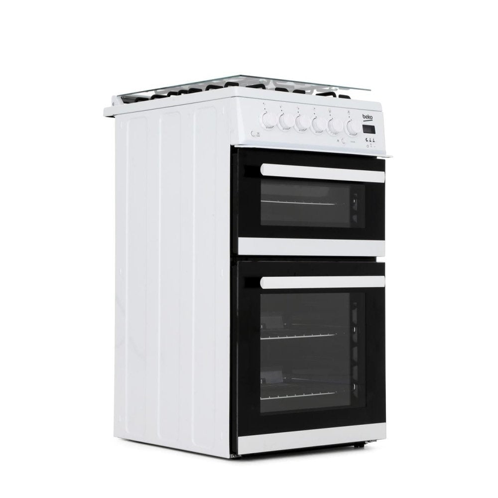 Beko EDG506W 50cm Twin Cavity Gas Cooker with Glass Lid White | Atlantic Electrics - 39477738569951 