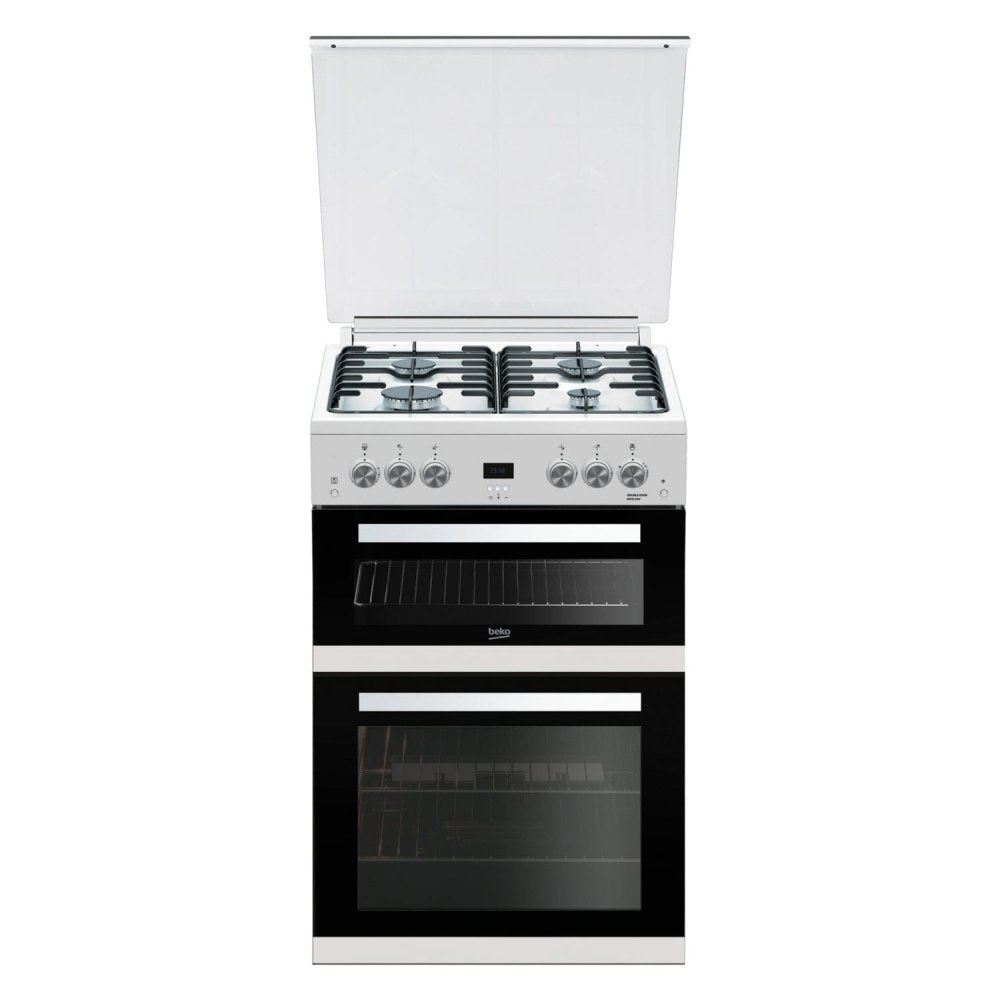 Beko EDG6L33W 60cm Double Oven Gas Cooker with Glass Lid - White | Atlantic Electrics - 39477733523679 