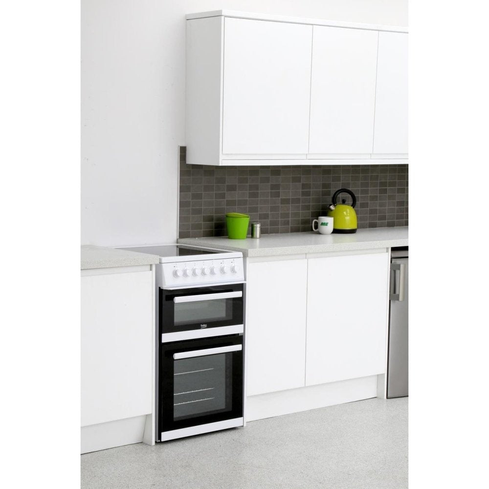 Beko EDVC503W 50cm Double Oven Electric Cooker - White | Atlantic Electrics - 39477736308959 