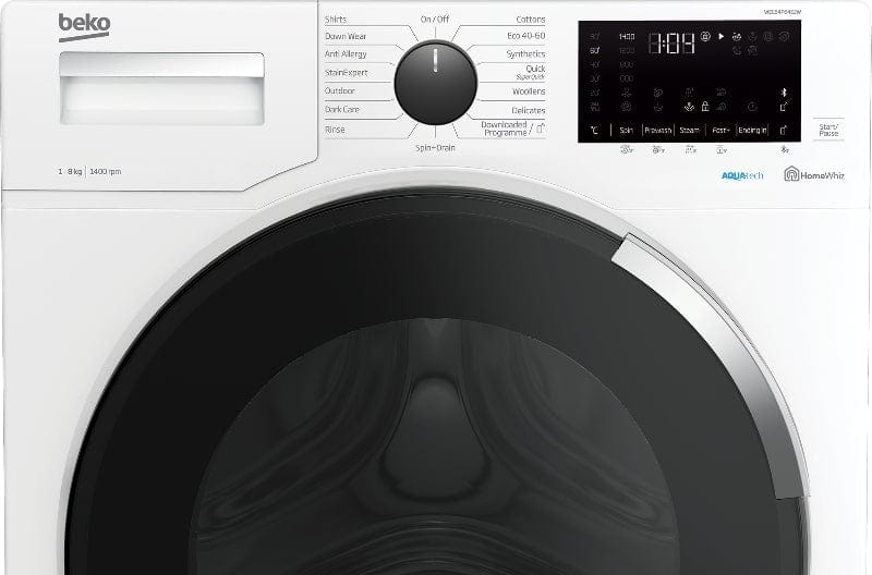 Beko WEC84P64E2W 8kg 1400 Spin Washing Machine with AquaTech - White - Atlantic Electrics - 39477735784671 