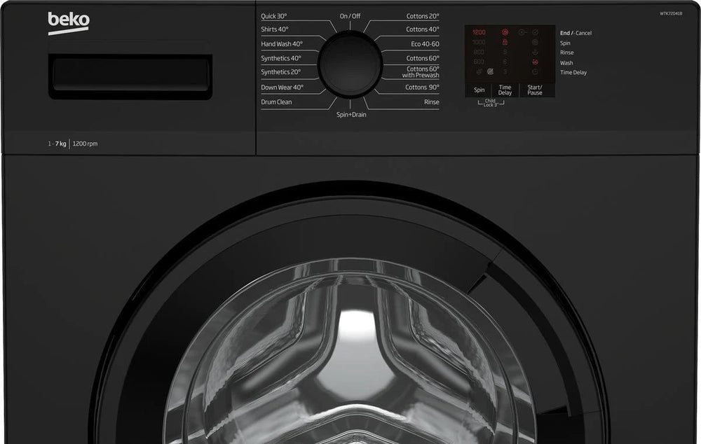 Beko WTK72041B 7kg 1200 Spin Washing Machine with Quick Programme Black - Atlantic Electrics - 40639526142175 