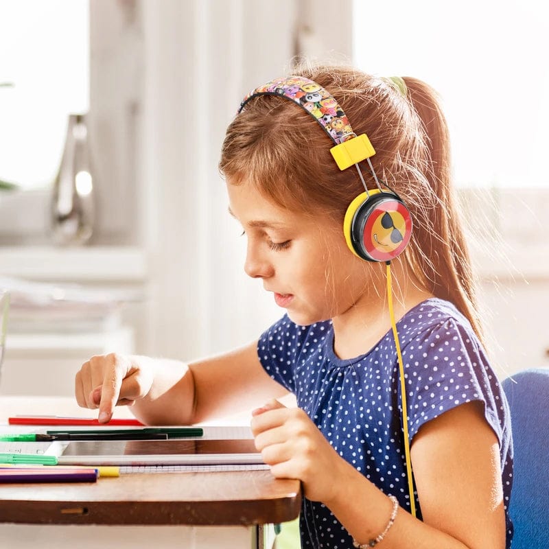 Bitmore MoMoji BM-0EMO Kids Foldable Wired Headphones with Built-in Mic and Changeable Emoji Mood Cards - Atlantic Electrics - 39477737193695 