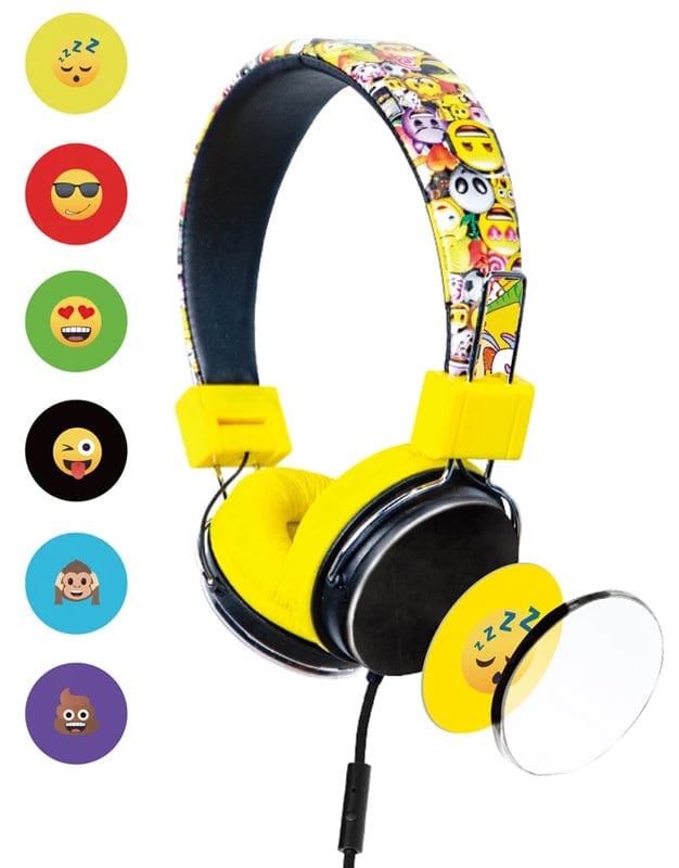 Bitmore MoMoji BM-0EMO Kids Foldable Wired Headphones with Built-in Mic and Changeable Emoji Mood Cards | Atlantic Electrics - 39477737226463 
