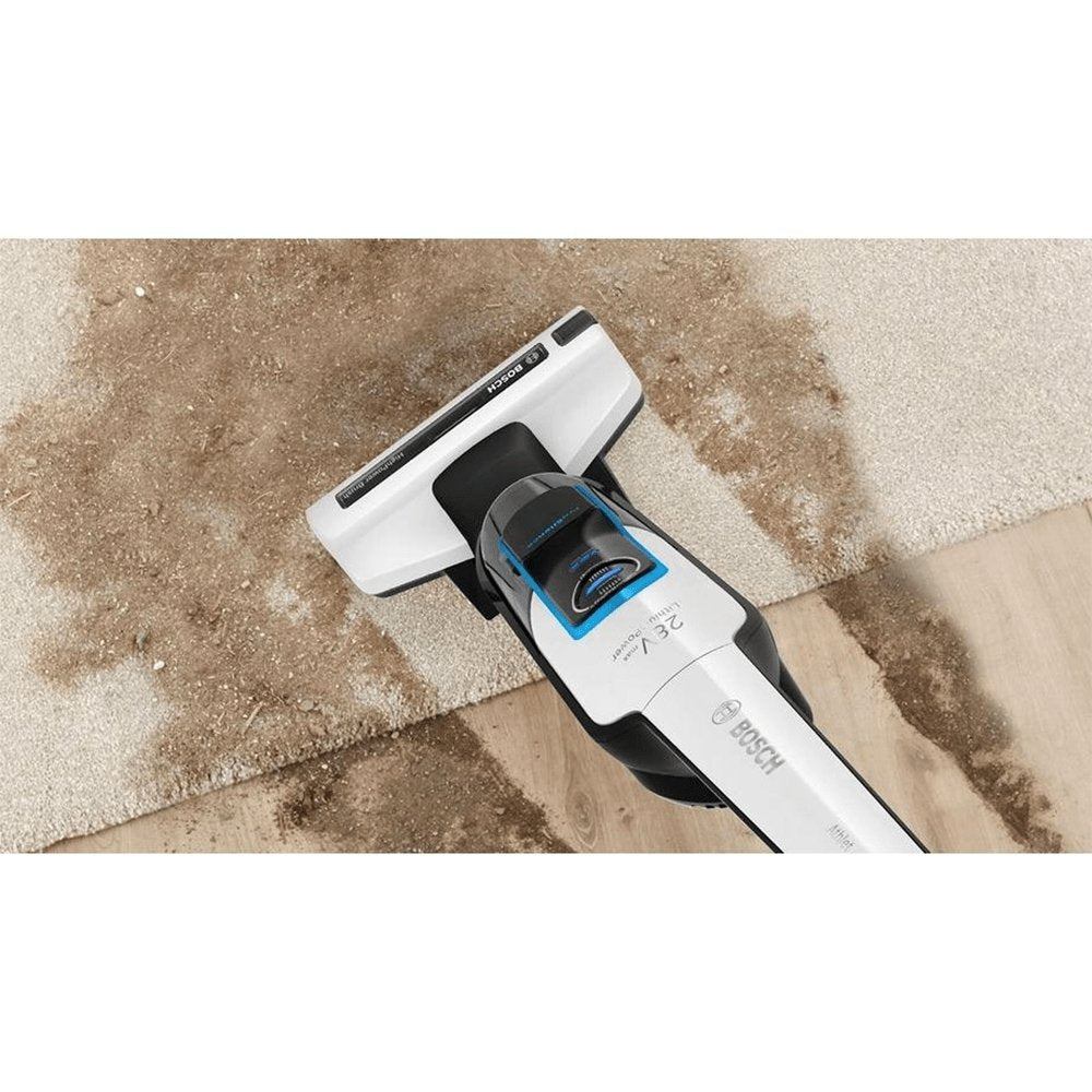 Bosch BCH86SILGB Athlet Serie 6 Prosilence Upright Vacuum Cleaner, 28.5cm Wide - 60 Minutes Run Time - White | Atlantic Electrics