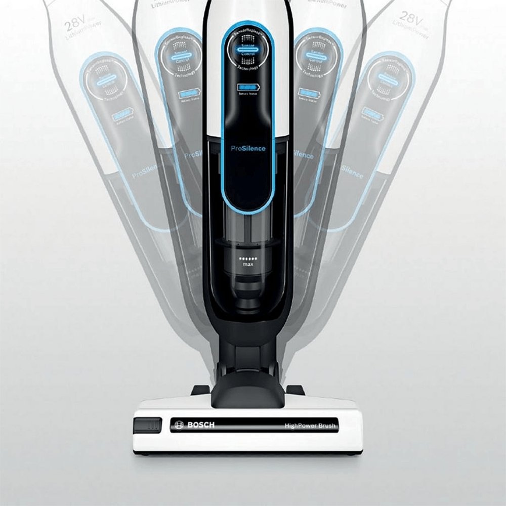 Bosch BCH86SILGB Athlet Serie 6 Prosilence Upright Vacuum Cleaner, 28.5cm Wide - 60 Minutes Run Time - White - Atlantic Electrics
