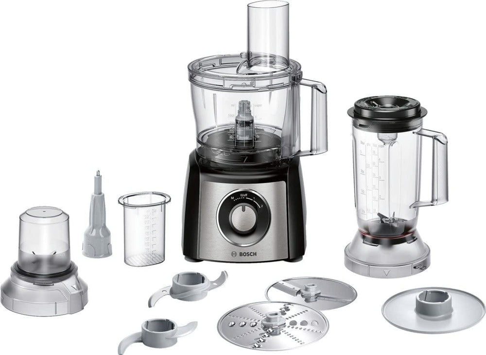 Bosch MutiTalent3 MCM3501MGB 2.3 Litre Food Processor, Plastic, 800W With 11 Accessories - Stainless Steel | Atlantic Electrics - 39477768126687 