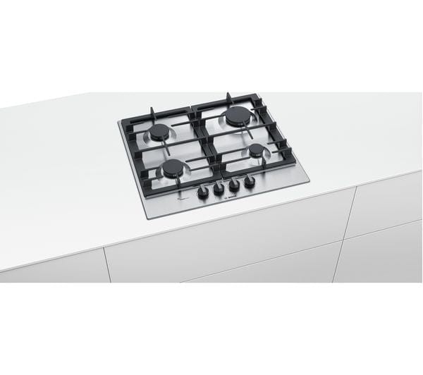 Bosch PCP6A5B90 3450W Integrated 4 Burner Gas Hob Stainless Steel Silver - Atlantic Electrics - 39477768585439 