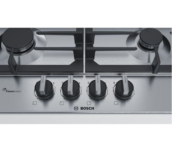 Bosch PCP6A5B90 3450W Integrated 4 Burner Gas Hob Stainless Steel Silver - Atlantic Electrics - 39477768552671 