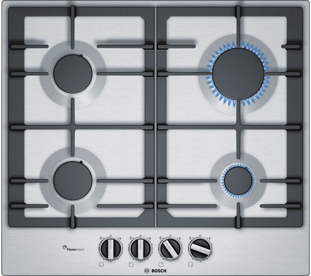Bosch PCP6A5B90 3450W Integrated 4 Burner Gas Hob Stainless Steel Silver - Atlantic Electrics - 39477768519903 