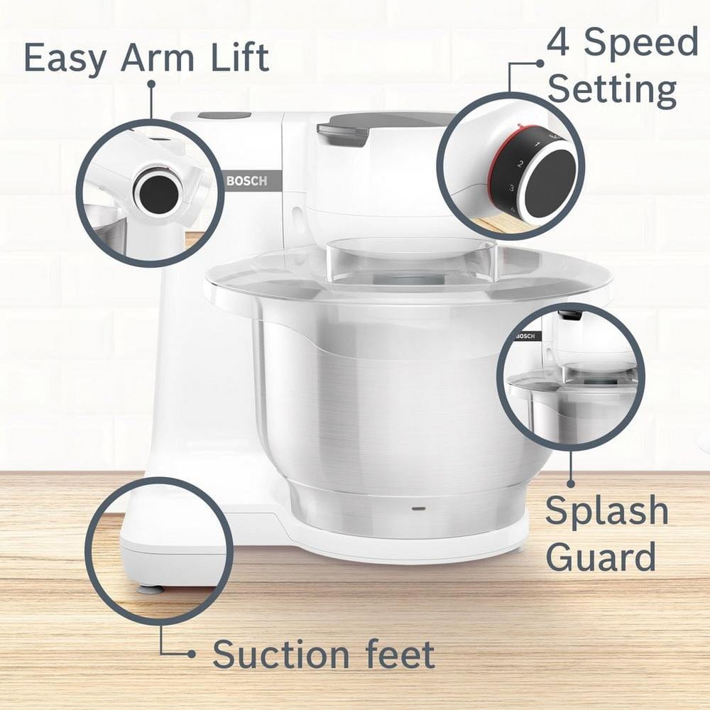 Bosch Serie 2 MUMS2EW00G 3.8 Litre 700W Stand Mixer - White | Atlantic Electrics - 39477776679135 