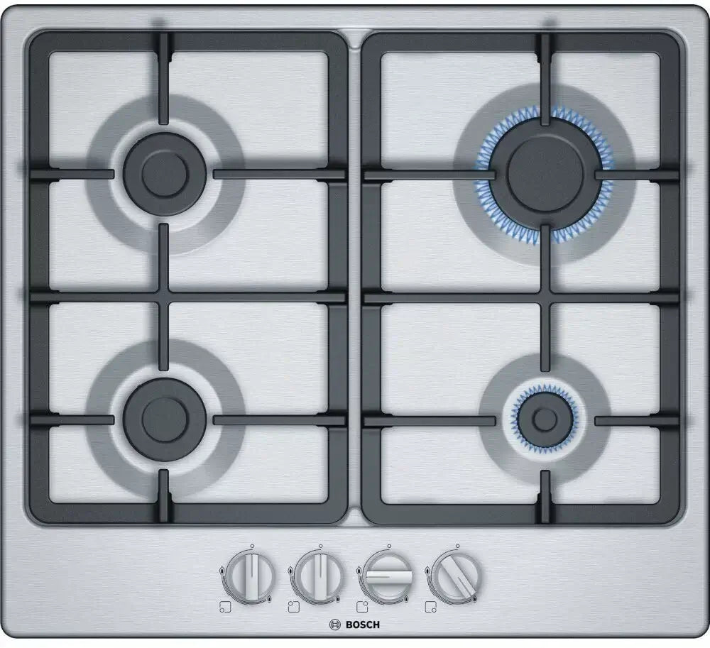 Bosch Series 4 PGP6B5B90 58cm Gas Hob - Stainless Steel | Atlantic Electrics - 39915468914911 