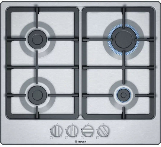 Bosch Series 4 PGP6B5B90 58cm Gas Hob - Stainless Steel | Atlantic Electrics
