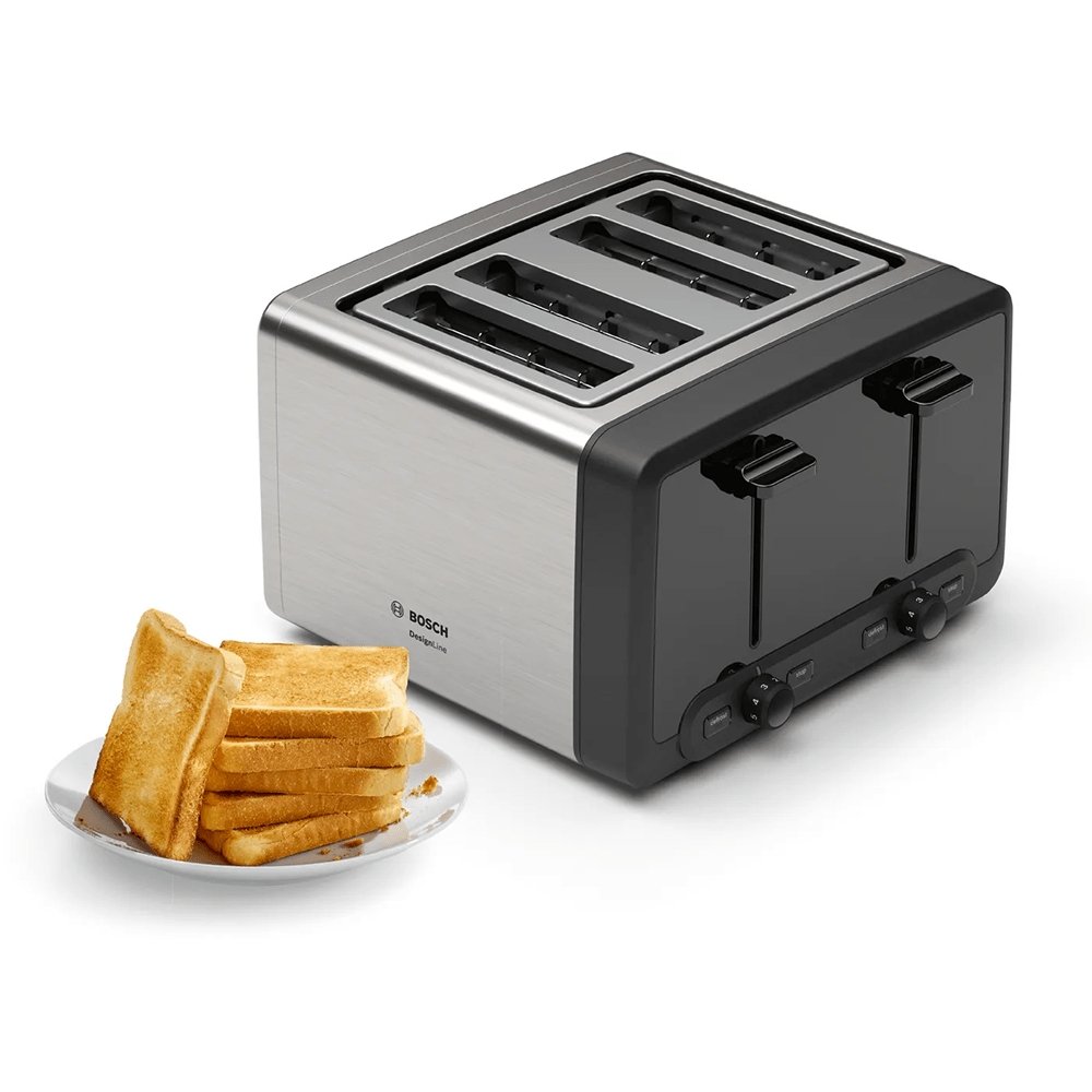 Bosch TAT4P440GB Toaster DesignLine, 4 Slice, 30cm Wide - Stainless Steel - Atlantic Electrics - 39477784903903 