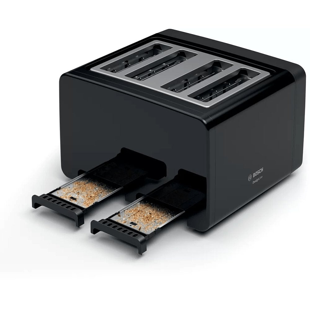 Bosch TAT4P443GB Toaster DesignLine, 4 Slice, 30cm Wide - Black | Atlantic Electrics