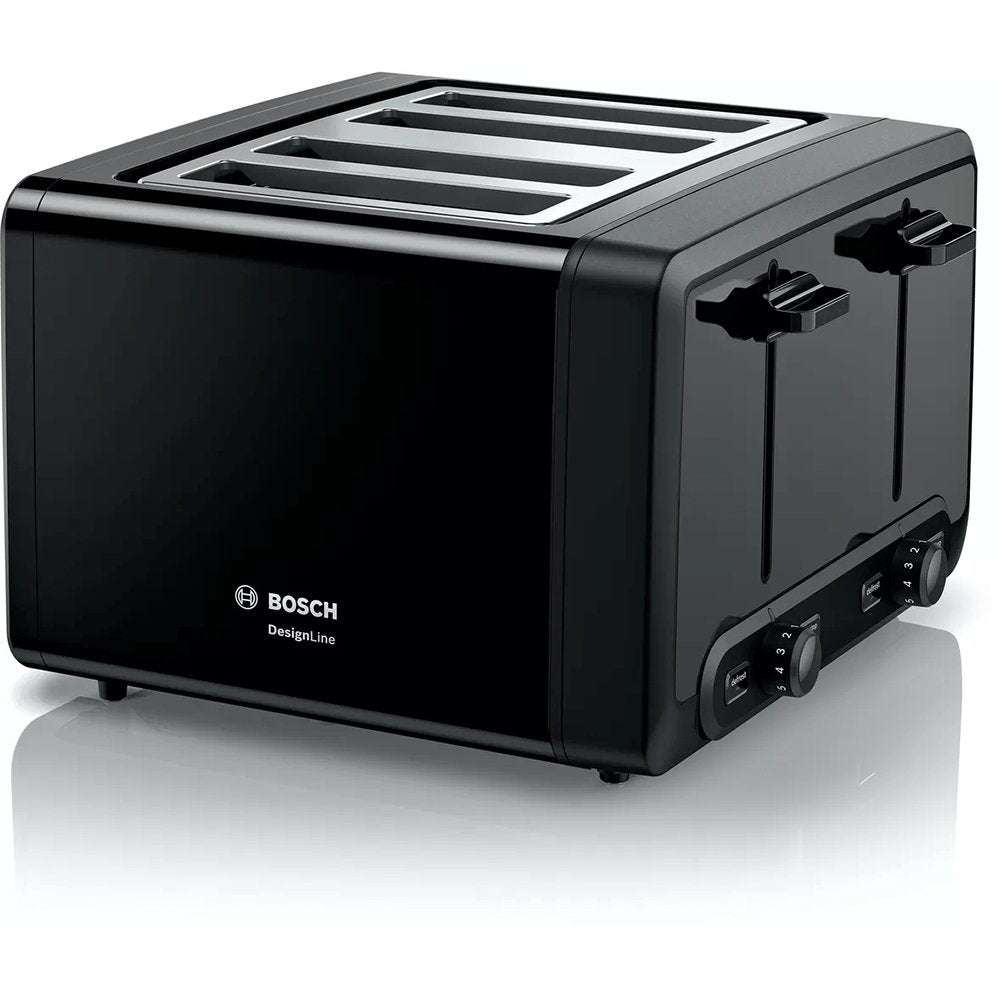 Bosch TAT4P443GB Toaster DesignLine, 4 Slice, 30cm Wide - Black | Atlantic Electrics