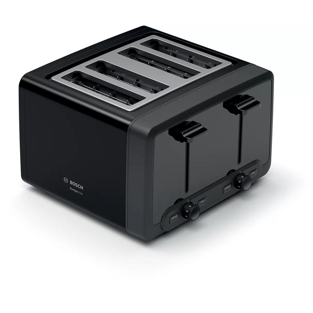 Bosch TAT4P443GB Toaster DesignLine, 4 Slice, 30cm Wide - Black | Atlantic Electrics - 39477783953631 