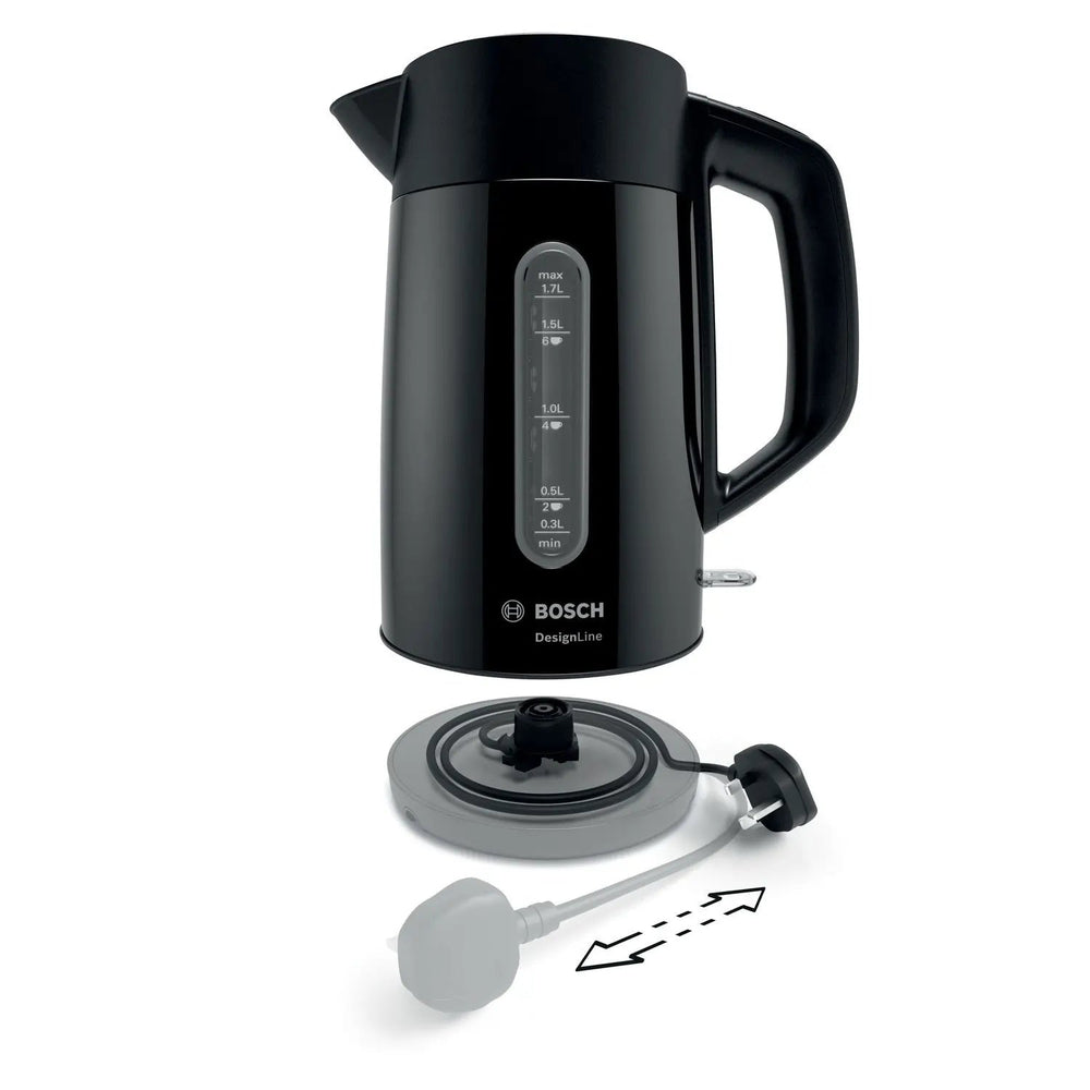 Bosch TWK3P423GB 1.7L 3KW Designline Kettle - Black | Atlantic Electrics - 40263367459039 