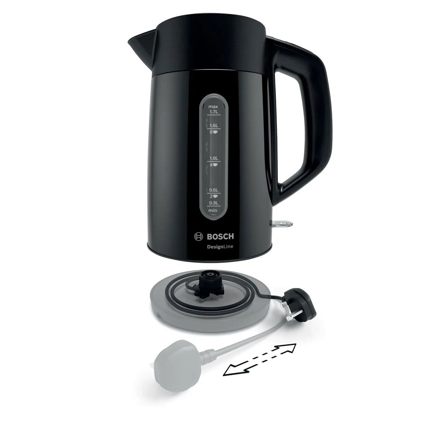 Bosch TWK3P423GB 1.7L 3KW Designline Kettle - Black | Atlantic Electrics