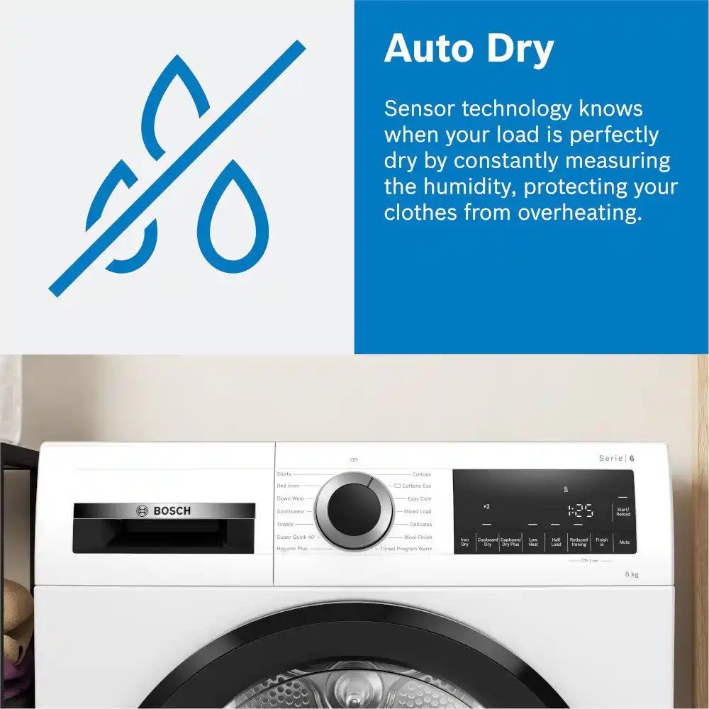 Bosch WTH85223GB 8kg Heat Pump Tumble Dryer - White | Atlantic Electrics