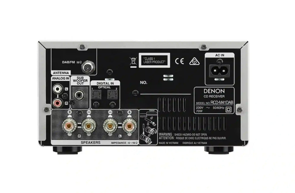 Denon DM41DAB Mini HiFi System with CD, Bluetooth and FM/DAB+Tuner - Silver | Atlantic Electrics - 40452118085855 