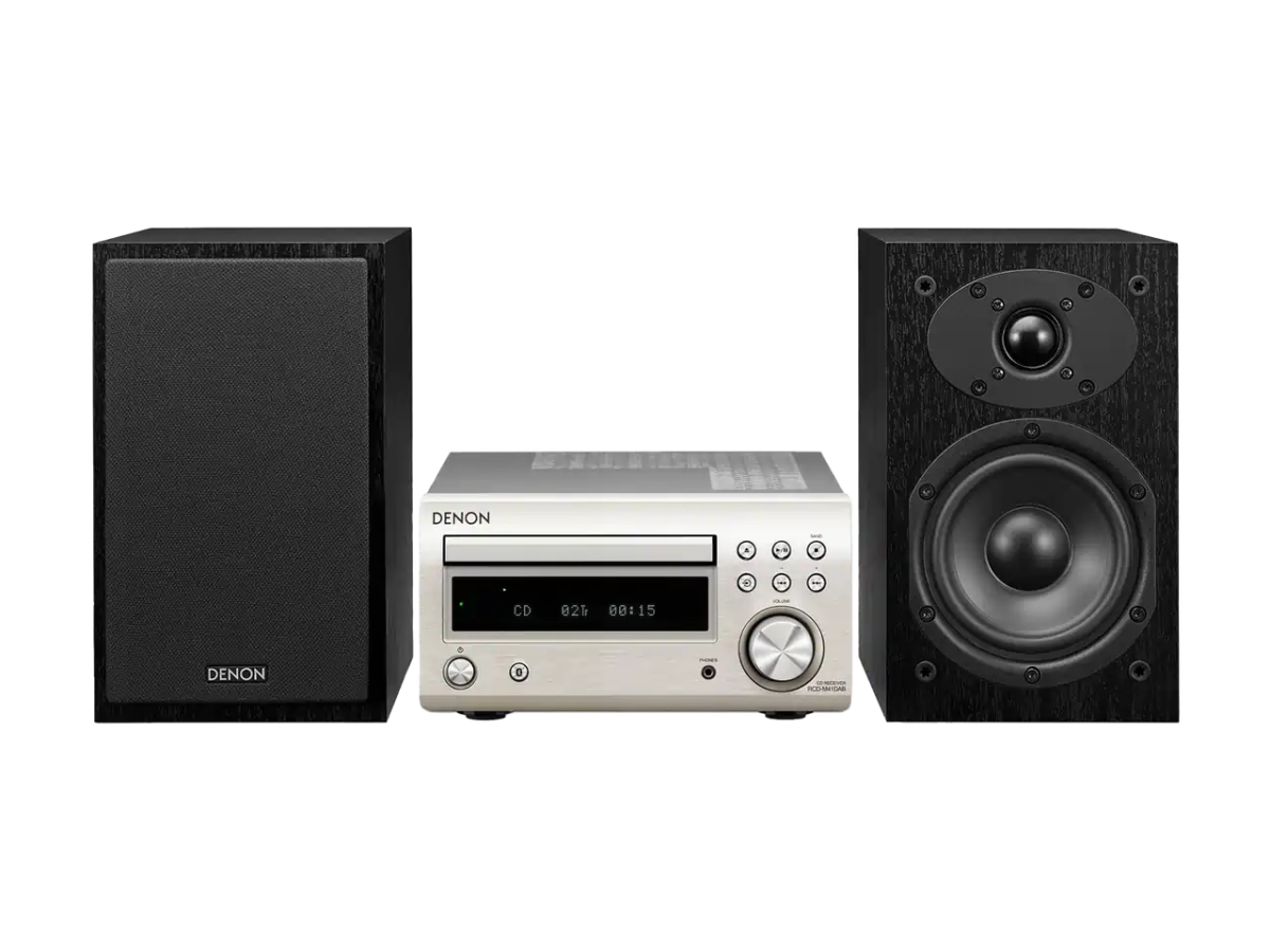 Denon DM41DAB Mini HiFi System with CD, Bluetooth and FM/DAB+Tuner - Silver | Atlantic Electrics