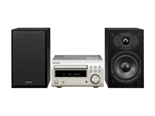 Denon DM41DAB Mini HiFi System with CD, Bluetooth and FM/DAB+Tuner - Silver | Atlantic Electrics