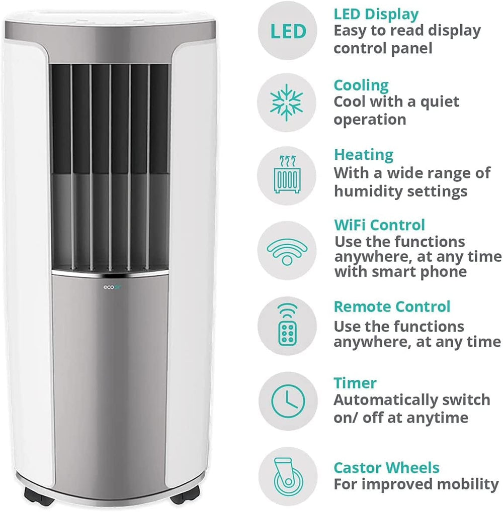 EcoAir Apollo MK2 12000 BTU Heat Pump Portable Air Conditioning R290 | Timer | Cooling Heating Fan Dehumidify | 3 Fan Speeds | Remote Control | Class A | Carbon Filter | Atlantic Electrics - 39477820915935 