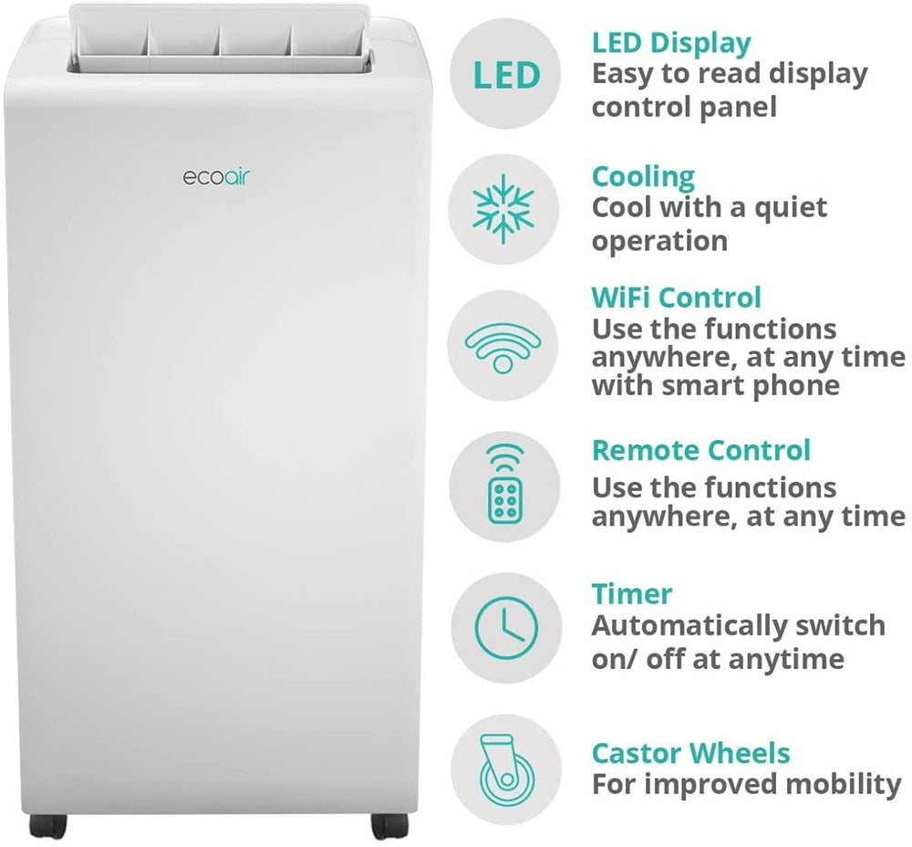 EcoAir Crystal MK2 12000 BTU R290 WiFi Portable Air Conditioning | Timer | Cooling Fan Dehumidify | 3 Fan Speeds | Remote Control | Class A With Carbon Filter - Atlantic Electrics - 39477820686559 