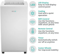 Thumbnail EcoAir Crystal MK2 12000 BTU R290 WiFi Portable Air Conditioning | Timer | Cooling Fan Dehumidify | 3 Fan Speeds | Remote Control | Class A With Carbon Filter - 39477820686559