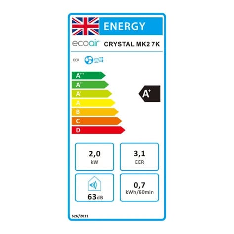 EcoAir Crystal MK2 7000 BTU Low Energy Portable Air Conditioner Cooling Class A+ | 5-in-1 with Wifi | Atlantic Electrics - 39477823373535 