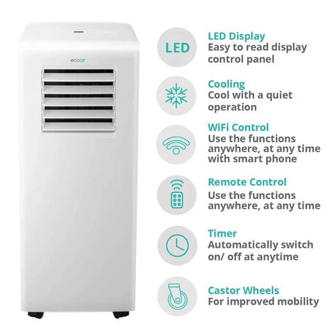 EcoAir Crystal MK2 7000 BTU Low Energy Portable Air Conditioner Cooling Class A+ | 5-in-1 with Wifi - Atlantic Electrics - 39477823307999 