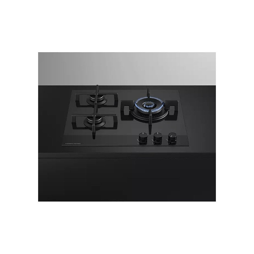 Fisher & Paykel CG603DNGGB4 Gas on Glass Hob, 3 Burners Two Dual Wok Burners, 60cm Wide- Black Glass | Atlantic Electrics - 39477834088671 