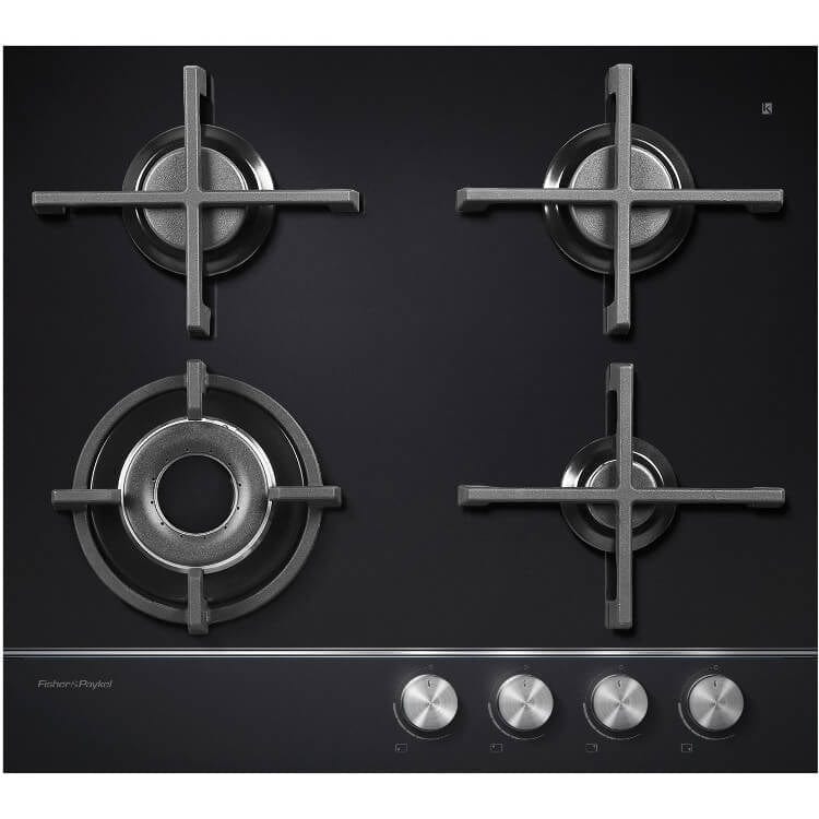 Fisher & Paykel CG604DLPGB4 4 Burner 60cm Gas Hob Black on Glass - Atlantic Electrics - 39477833597151 
