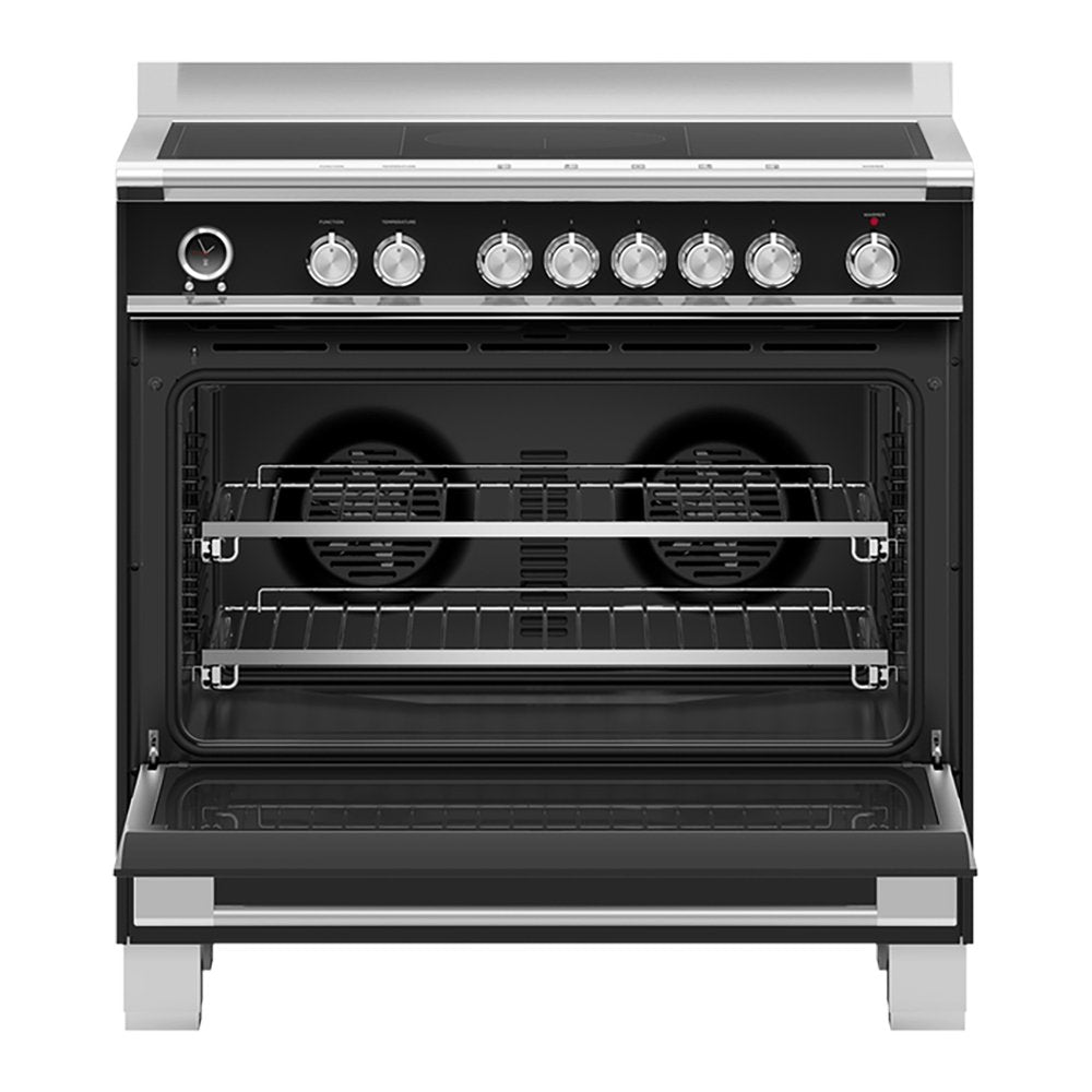 Fisher + Paykel OR90SCI6B1 140 Litre Freestanding Range Cooker, Induction, 5 Zones with SmartZone, Self-Cleaning, 89.7cm Wide - Black | Atlantic Electrics