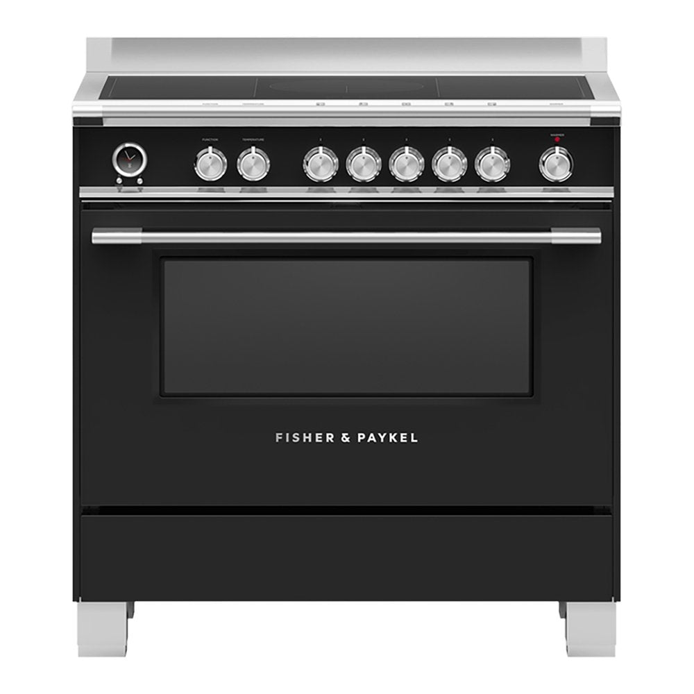 Fisher + Paykel OR90SCI6B1 140 Litre Freestanding Range Cooker, Induction, 5 Zones with SmartZone, Self-Cleaning, 89.7cm Wide - Black - Atlantic Electrics