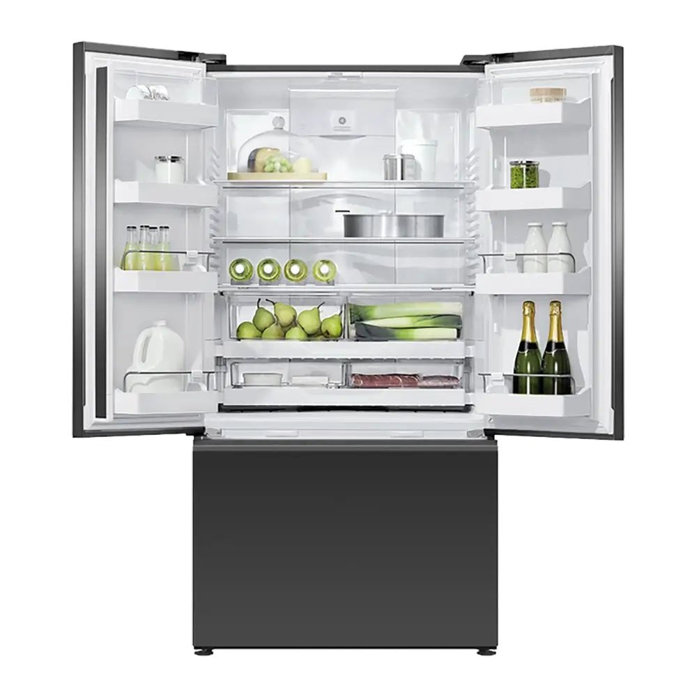 Fisher + Paykel RF540AZUB5 Series 7 Contemporary 569 Litre Freestanding Refrigerator Freezer, Ice & Water, 90cm Wide - Black Glass, French Door | Atlantic Electrics - 40452138959071 