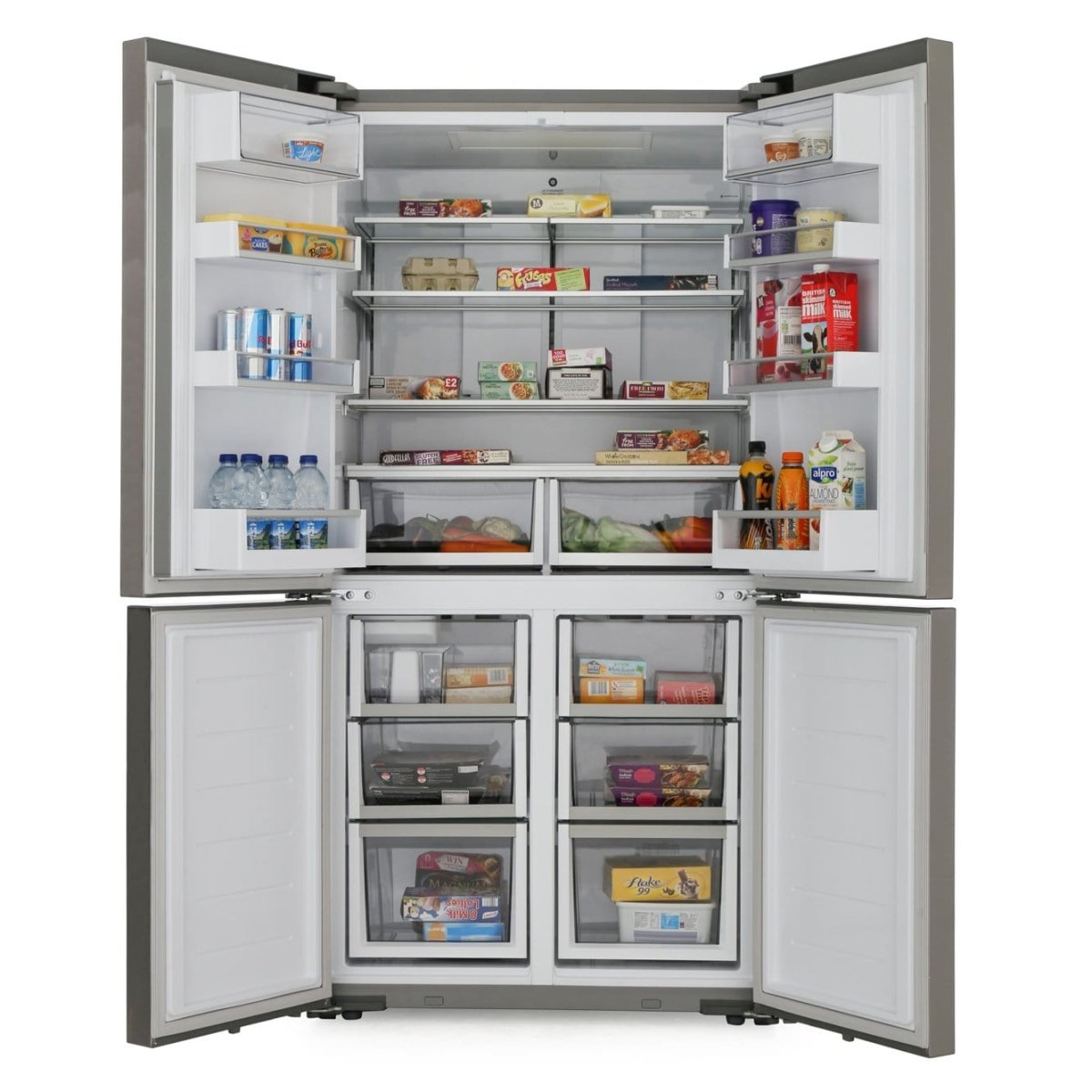 Fisher & Paykel RF605QDUVX1 Plumbed 4-Door American-Style Freestanding Fridge Freezer with Water and Ice Dispenser, Stainless Steel | Atlantic Electrics