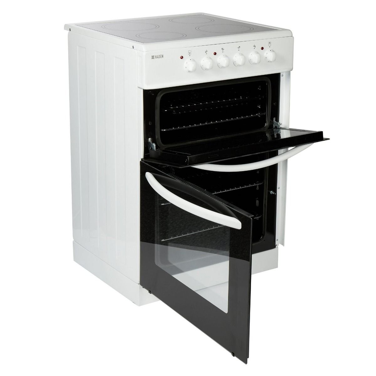 Haden HE60DOMW 60cm Double Oven Ceramic Cooker in White | Atlantic Electrics