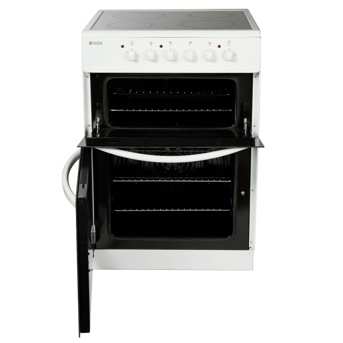 Haden HE60DOMW 60cm Double Oven Ceramic Cooker in White | Atlantic Electrics