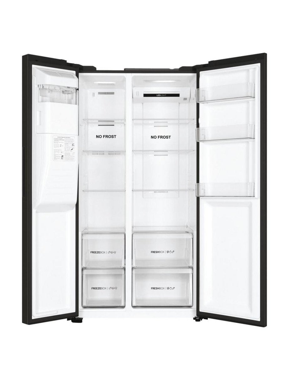 Haier HSOBPIF9183 90.8cm Frost Free American Style Fridge Freezer Slate Black | Atlantic Electrics - 39477868363999 