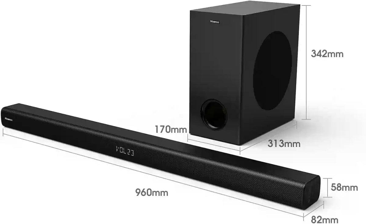 Hisense HS218 2.1Ch Dolby Digital Audio Soundbar & Wireless Subwoofer - Black | Atlantic Electrics