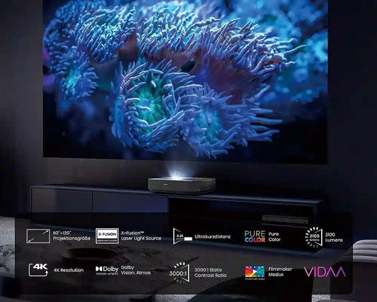 Hisense PL1TUKSE Ultra Short Throw 4K Smart Laser Cinema Projector - Black | Atlantic Electrics