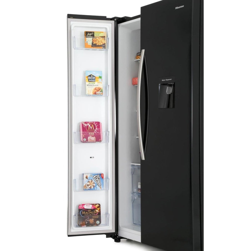 Hisense RS741N4WB11 Non Plumed American Style Fridge Freezer in Black A+ Energy | Atlantic Electrics - 39477904113887 