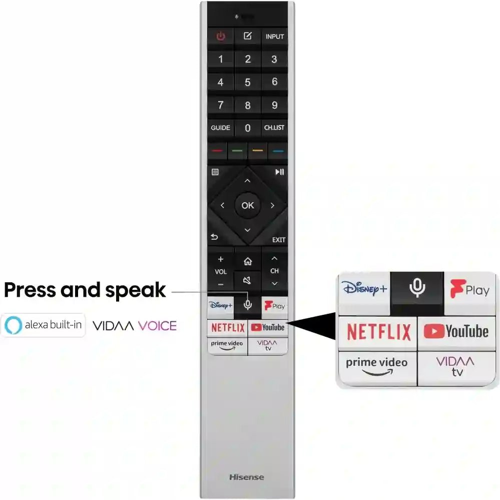 Hisense U7 Series 65U7KQTUK 65" Mini LED 4K Ultra HD Mini-LED Smart TV - Grey | Atlantic Electrics - 40452164485343 