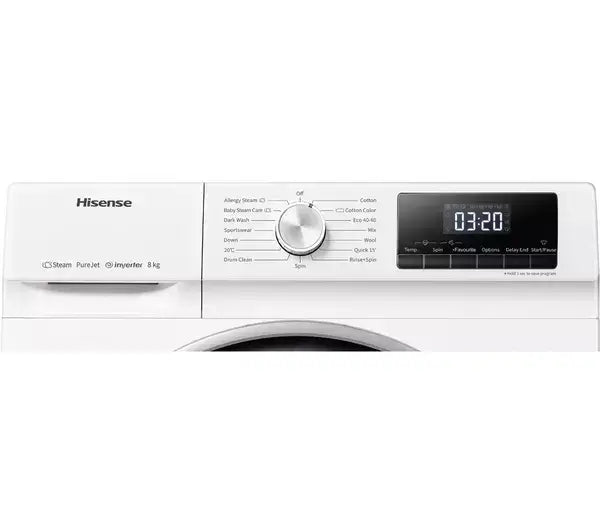 Hisense WFQY801418VJM 8kg 1400 Spin Washing Machine - White - Atlantic Electrics - 39614730993887 