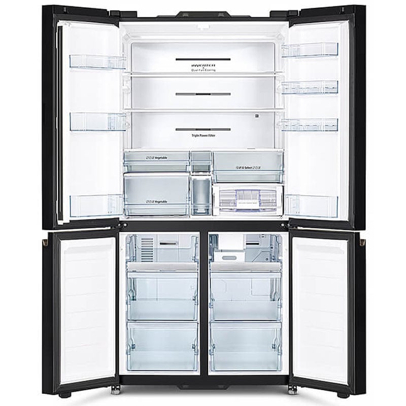 Hitachi R-WB640VGB1X 4-Door French Bottom Fridge Freezer With Vacuum Sealing Drawer - Matte Glass White | Atlantic Electrics