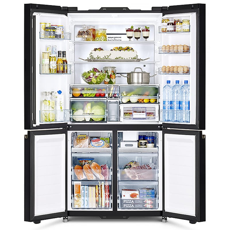 Hitachi R-WB640VGB1X 4-Door French Bottom Fridge Freezer With Vacuum Sealing Drawer - Matte Glass White | Atlantic Electrics