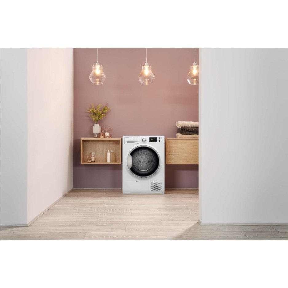 Hotpoint ActiveCare NTM1182XBUK 8Kg Heat Pump Tumble Dryer - White | Atlantic Electrics - 39477910962399 