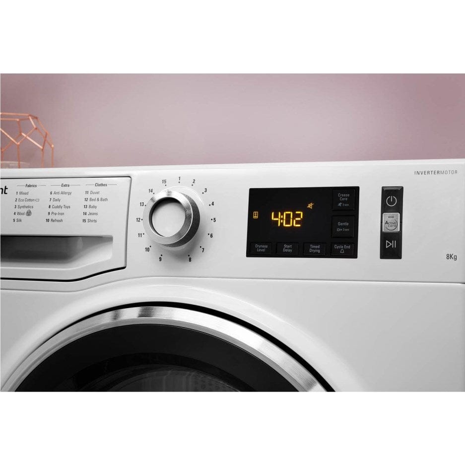 Hotpoint ActiveCare NTM1182XBUK 8Kg Heat Pump Tumble Dryer - White | Atlantic Electrics - 39477910864095 