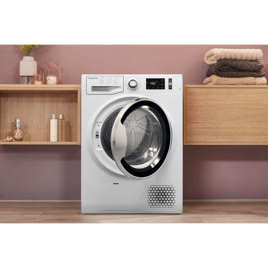 Hotpoint ActiveCare NTM1182XBUK 8Kg Heat Pump Tumble Dryer - White | Atlantic Electrics - 39477910995167 